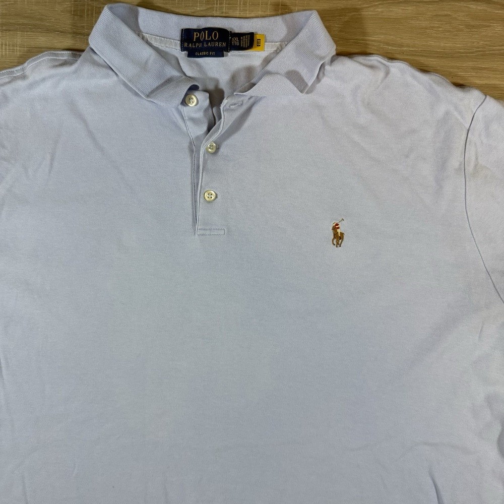 Polo‎ Ralph Lauren Adult Mens Polo Shirt 2XL  Light Blue Classic Fit Flesh Pony